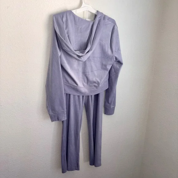 Juicy Couture Lavender Velour Tracksuit Set Rhinestone Logo Hoodie Pants XL NEW